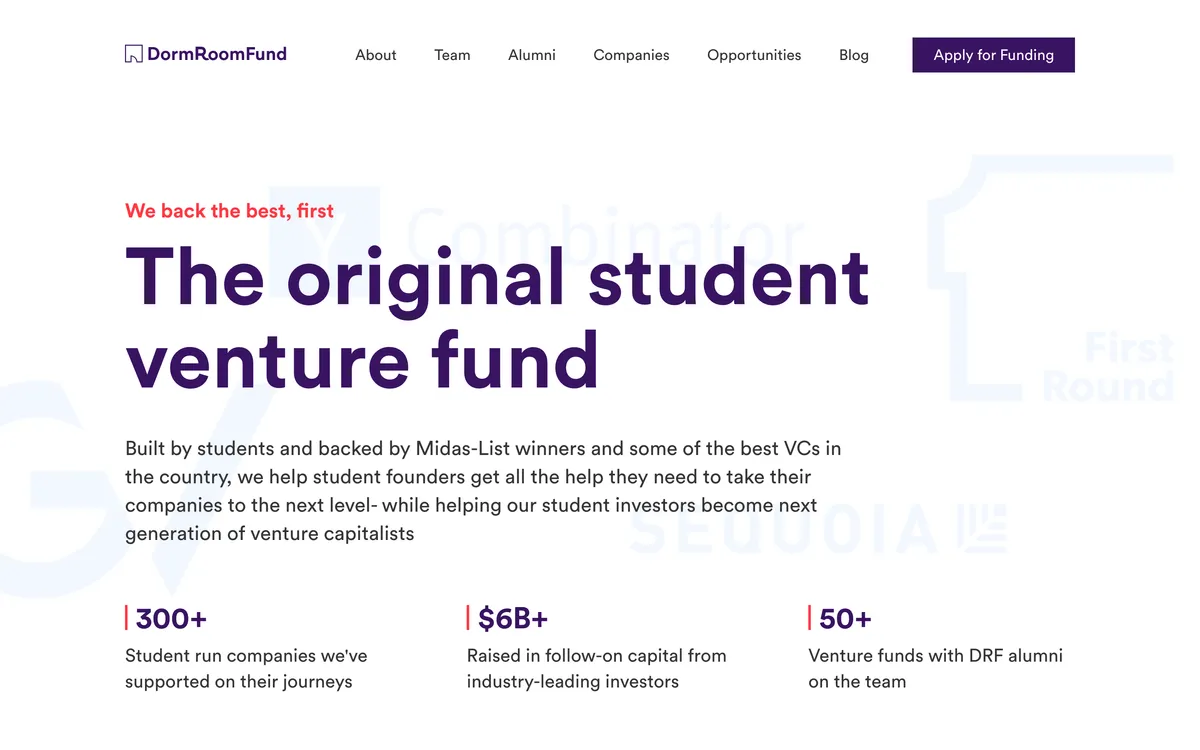 13. Dorm Room Fund homepage