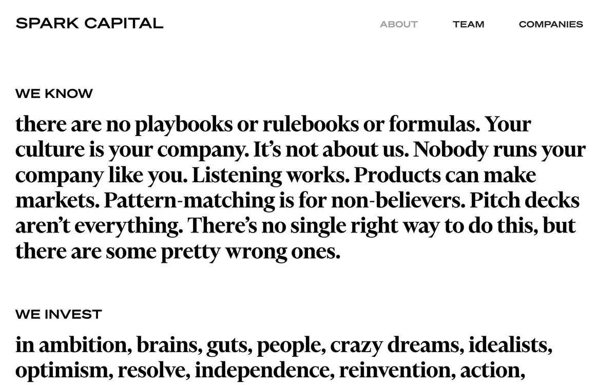 6. Spark Capital homepage
