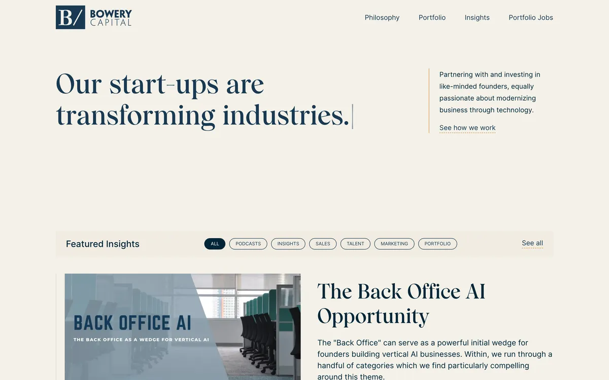 14. Bowery Capital homepage