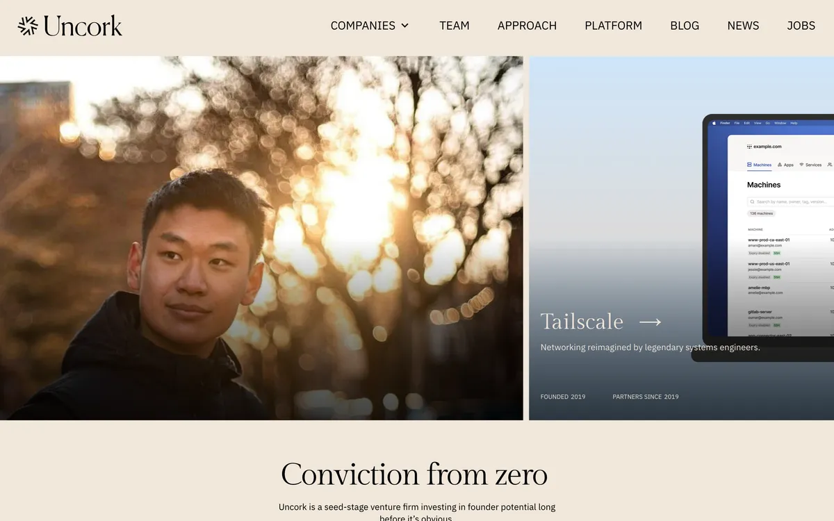 4. Uncork Capital homepage